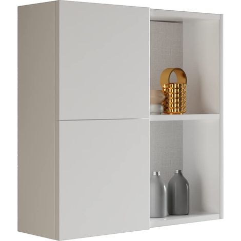 Mama Store Atena Pensile Doppio 2 Ante con vani a Giorno, Bianco Lucido Laccato, L.71 x P.22 x H71 CM (1/4)