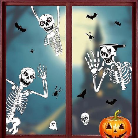 Halloween-Fensteraufkleber, Halloween-Fensterdekorationen und -Aufkleber, Sensenmann, Kürbis, Mumie und Spukhausbaum, Halloween-Party (1/5)