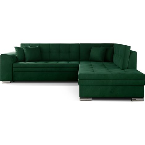 Canapé convertible angle droit velours vert épinard et chromé Pika 260cm (1/5)