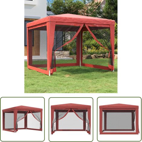 The Living Store Partyzelt mit 4 Mesh-Seitenwänden Rot 3x3 m HDPE - Partyzelt - Outdoorzelt - Gartenpavillon - Festzelt - Sommergarten (1/5)