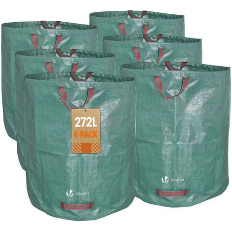 Vounot – Ensemble de 6 sacs à déchets de jardin 272L – 50kg max – 3 poignées renforcées – Polypropylène antidérapant – Résistance (1/5)