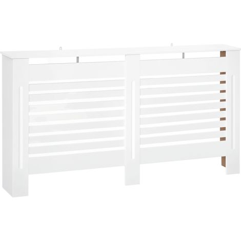 Cache-radiateur lattes étagère rangement moderne MDF 172x19x81 cm blanc (1/5)
