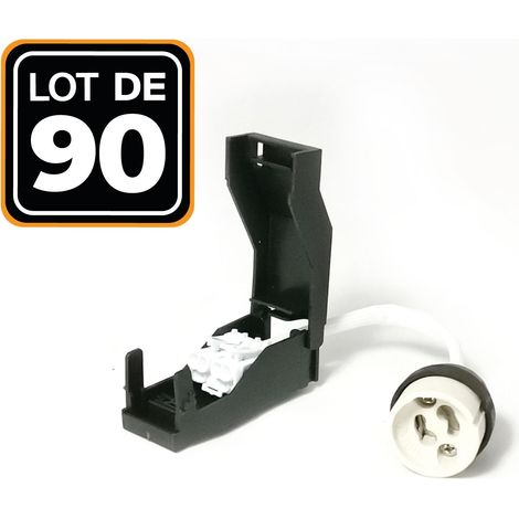 Europalamp – Lot de 90 douilles GU10 céramique automatique 230V – Double connexion clipsable – Corps isolant en stéatite – Câble silicone 0,75mm²
