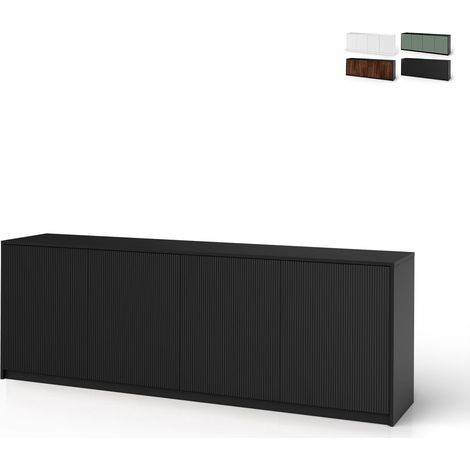 Küchenschrank Buffet 4-türig geriffelt 238x50x83cm Budapest BF - Schwarz
