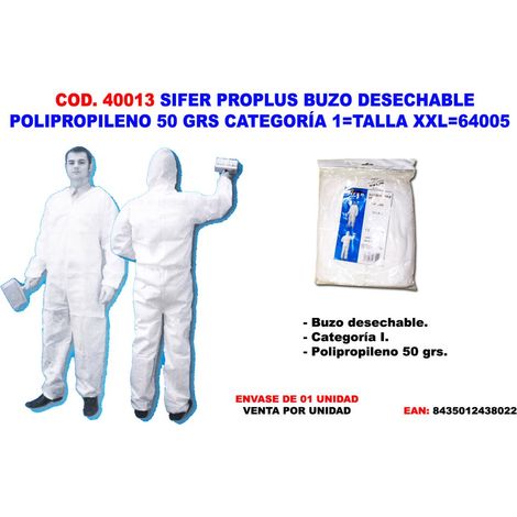 TUTA PROTETTIVA SIFER MONOUSO SUBACQUEO POLIPROPILENE 50GR CAT 1 XXL 64005