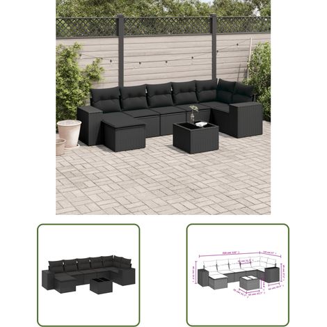 The Living Store 8-tlg. Garten-Sofagarnitur mit Kissen Schwarz Poly Rattan - Gartenmöbel - Esstischset - Outdoor Möbel - Lounge Set - Rattan Gartenmöbel (1/3)