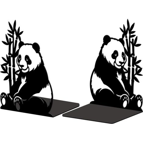Peacoblue Lot de 2 Serre-Livres Métal Panda Et Bambou Décoratif (1/5)