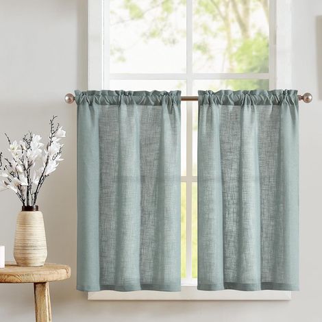 Rideaux de Cuisine Court Moderne Brise Bise et Draperies Intérieurs Vert Olive 65Lx115H cm, Rideau Brise-Bise Semi-Transparents en Effet Lin Légers et Décoratifs pour Evier Fenetre Lot de 2 (1/5)