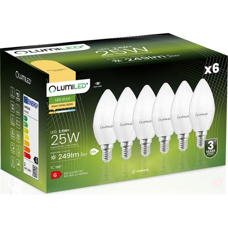 6x LED-Lampe E14 Kerzenfassung B35 2,5 W = 25 W 249 lm 3000 K warmweiß 180° Abstrahlwinkel
