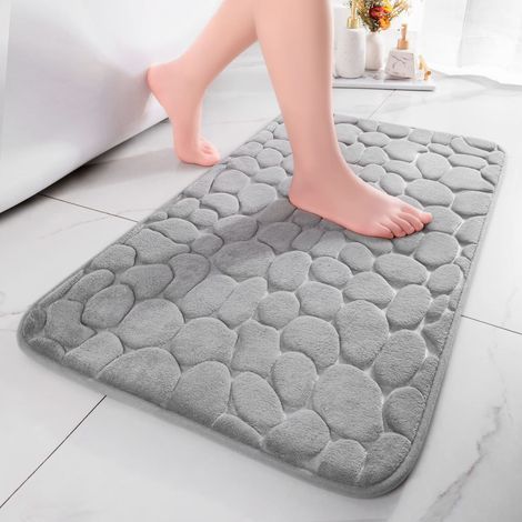 Tapis de Bain en Mousse à mémoire de Forme - Tapis de Douche Absorbant - Tapis de Bain décoratif - Tapis antidérapant pour Salle de Bain et Salon - 40 x 60 cm - Gris Clair (1/5)