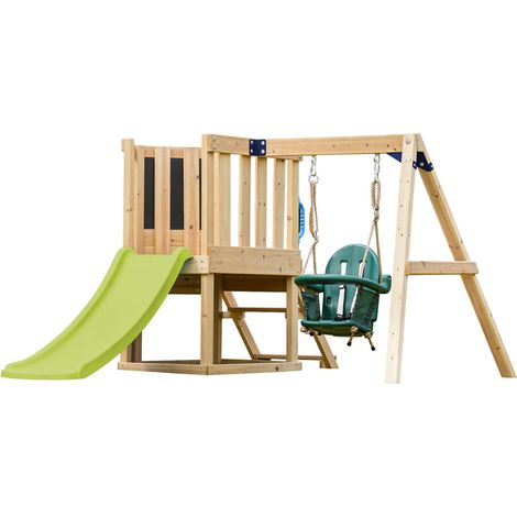 Axi Timo Mini Aire De Jeux - Toboggan Vert Citron  Cabane Pour Enfant Avec Balançoire Pour Bébé, Mur D'Escalade Et Tableau Noir  Structure De Jeux Pour Le Jardin