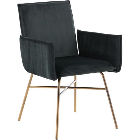 Chaise Design en velours "Petra" 87cm Noir & Cuivre (1/5)