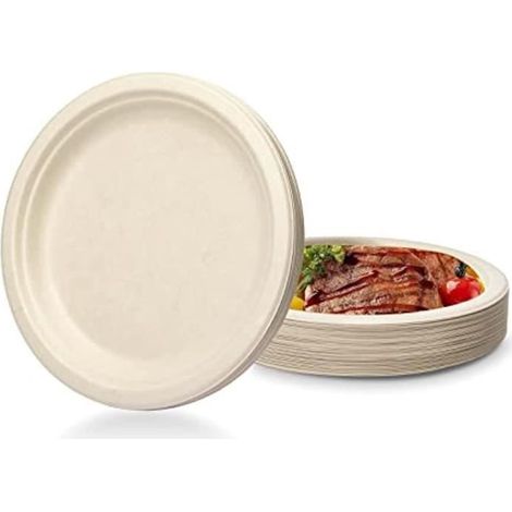 Lot de 50 assiettes en papier 100% super rigides naturelles, jetables et respectueuses l'environnement.(25,4 cm) (1/4)