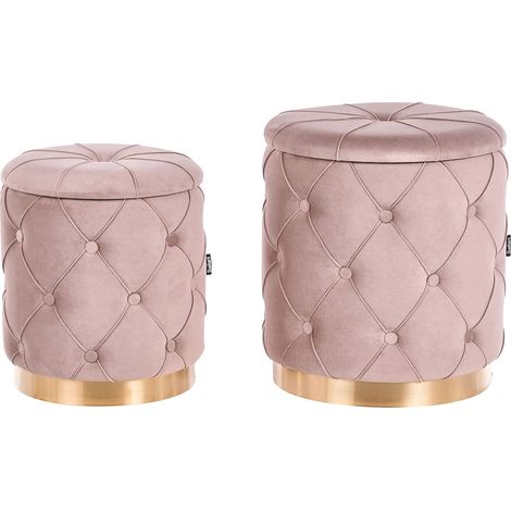 Set of 2 Storage Pouffes PUEBLO Velvet Taupe (1/5)