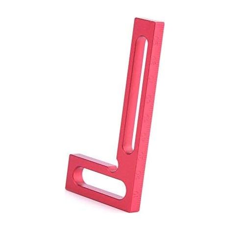Mini regla cuadrada de precisión para carpintería de aleación de aluminio de 100 mm, color rojo, con sujeción de 90 grados