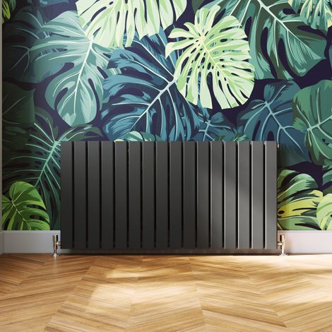 ELEGANT 600x1216mm Anthracite Designer Radiator Horizontal Double Flat Panel Radiator with Chrome Thermostatic Radiator Valves (1/5)