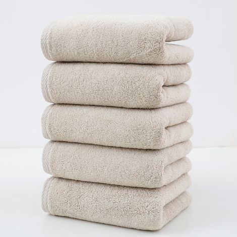 Serviette 100 % coton, douce et absorbante, lot de 5, couleur kaki / 34 x 78 cm (1/4)