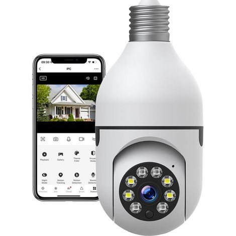 Caméra Ampoule - 1080P WiFi Sans Fil E27 - Vision Nocturne Couleur - Rotation 355° Horizontale 95° Verticale - Intérieur - 1 Pièce (1/4)