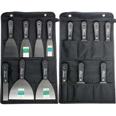 Kit de plâtrier, spatule en acier, couteau à mastic, kit 7 pièces avec sac de rangement, grattoir mural avec manche en plastique antidérapant (1/4)