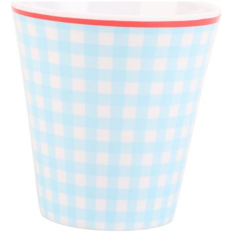 Tasse à café imitation porcelaine 260 ml, motif grille bleu clair, gobelet pour lait ou eau, usage restaurant et école. (1/5)