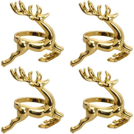 Noël Serviettes Anneaux,4 Pièces De Renne Serviette Anneaux Porte-Serviette Argent Or Serviette Titulaire Anneaux De Serviette Boucles Pour Les Décorations De Table De Noël, Mariage,Dîner Gold (1/5)