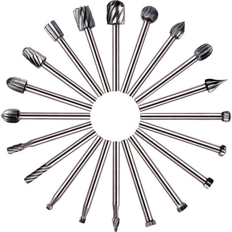 Fraises Rotatives 20 Pièces en Acier Rapide HSS pour Bois – Embouts de Routage avec Tige 3 mm pour Outils Rotatifs Dremel et Bricolage (1/4)
