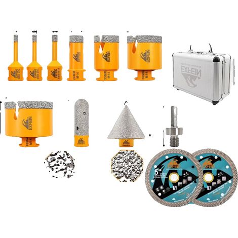Jeu de forets à béton, construction en diamant, compatibilité polyvalente, 12pcs Valise, Fil M14 (1/2)