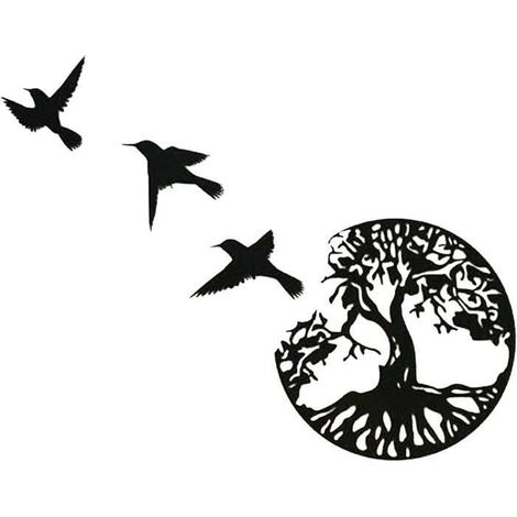 Art Mural en Métal Arbre De Vie avec Oiseaux Déco Noir Décoration Murale, Décor D'intérieur Yolistar (1/4)