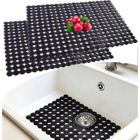 Tapis D'évier de Cuisine, Lot de 2 Tapis d'évier Découpable évier Décor Pad  Tapis de Protection d'évier en Céramiqu/Acier Inoxydable, Drainage Rapide, Contre la Aaleté et les Rayures, 30 x 40 cm (1/5)