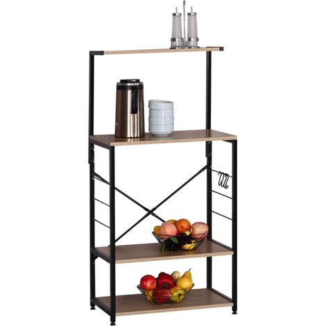 Estantería Mueble Auxiliar de Cocina Kiwa con 4 Estantes Roble Cambrian y Negro 76x123x40 cm