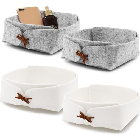 4 Pièces Boîte de Rangement Feutre Pliable. Petit Panier Rangement pour Placard Chambre Vêtements Livres Cosmétiques Jouets Boite Rangement Tissu (Gris. Blanc) (1/5)