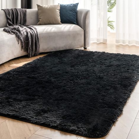 Hochflor Teppich 150x240cm Schwarz Wohnzimmer Schlafzimmer Antirutsch Super (1/5)