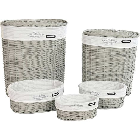 Panier élégant gris et blanc pour linge et rangement - Gris et blanc tressé (1/4)