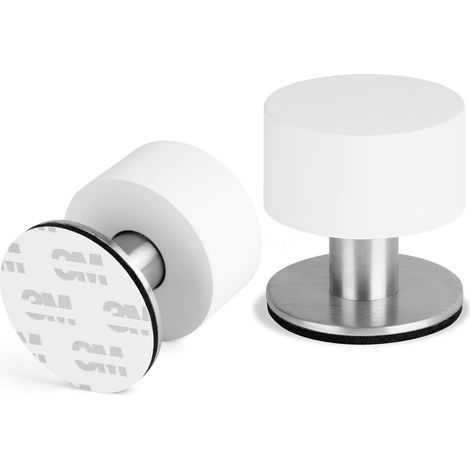 Stop Portes, Lot de 2 Butée de Porte Adhésive Butoirs de Porte en Inoxydable, Arrêts de Portes avec Caoutchouc Antichoc, pour Cuisine, Chambre (1/5)