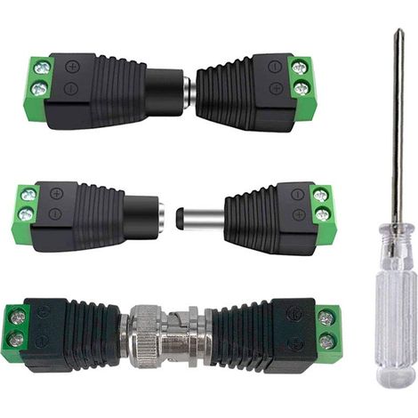 15 Paires 12V / 24V 2.1 X 5.5 mm Connecteurs DC Mâle Femelle + 10 Paires Connecteurs Balun Vidéo BNC, pour CCTV Coax Cat5 Cat6 (1/5)