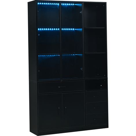 Vitrina alta con LED y cristal 120 x 35 x 200 cm negro HOMVRA (1/5)