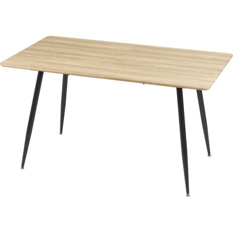 Table à manger rectangulaire pour 4 personnes, plateau imitation bois, 4 pieds en acier, 140 x 80 x 76 cm, noire