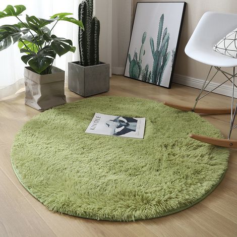 INHHUB Runder Teppich, Shaggy, 120 cm x 120 cm, Modern, für Wohnzimmer, Schlafzimmer, Esszimmer oder Kinderzimmer, Bequeme Shaggy-Bodenmatte, Rutschfester Teppich, Matcha-Farbe, 120 cm x 120 cm