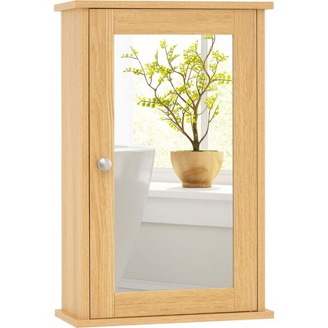 Armario de pared con espejo 34 x 15 x 53 cm 2 niveles de almacenaje apto para baño estilo moderno fabricado en MDF natural 200018023