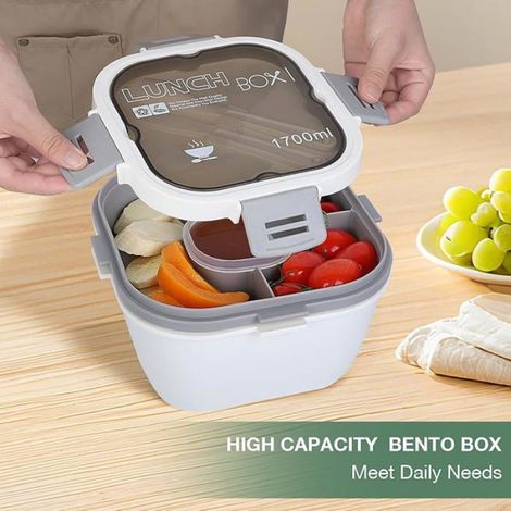 1700ml Lunch Box avec Compartiment de Subdivision, Boîte Repas Enfant, pour Micro Onde, Boite Lunch Box Adulte Anti-fuite (1/5)