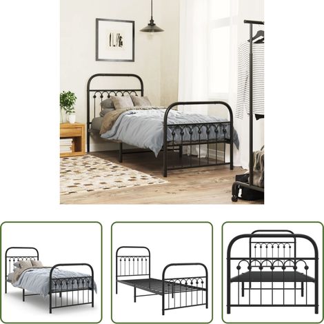 vidaXL Lit avec tête et pied -  Cadre de lit métal sans matelas avec pied de lit noir 75x190 cm (1/5)
