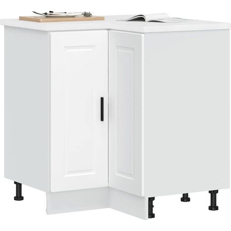 Meuble d'angle de cuisine en bois engineered blanc style industriel (1/5)