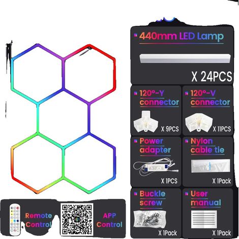 Luce ambientale RGB, design esagonale, controllo tramite telecomando e app, foro a 5 RGB (1/2)
