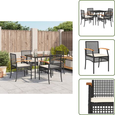 Chaise de jardin avec coussin - vidaXL Ensemble à manger de jardin coussins 5pcs Noir Résine tressée - Meubles extérieurs