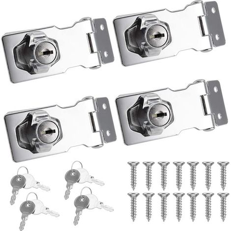 Set mit 4 6,3 cm Schlüsselschlössern und -clips, Vorhängeschloss für Gartenhaus, Drehknopf-Türschloss, robuster Metallriegel für Schränke, Türen und Fenster (1/5)