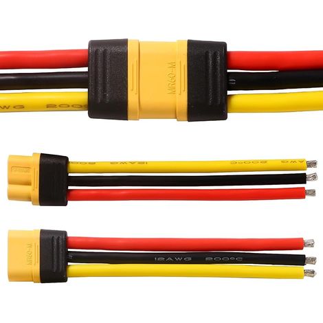 1 Paires MR60 Batterie Connecteur, MR60 Connecteur Mâle Femelle avec Connecteur de Boîtier de Gaine, avec Fil de Silicium de 100 mm 12AWG, pour Batterie RC Lipo