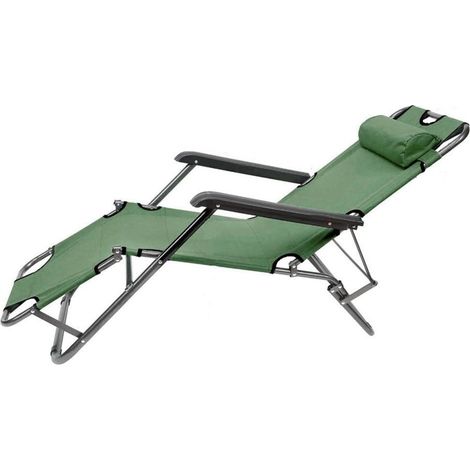TrAdE Shop Traesio - Sedia A Sdraio Lettino Pieghevole Reclinabile In Metallo Con Poggiatesta Verde 017053 - (1/3)