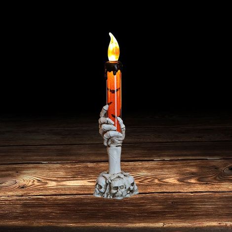 Bougeoir en forme de crâne d'Halloween, lampe sans flamme avec main de squelette fantôme, décoration pour bar ou fête, orange (1/5)