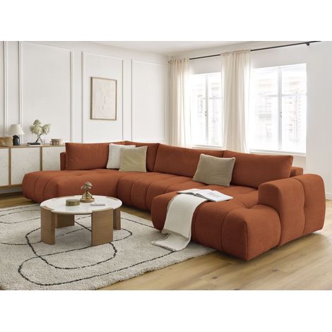 BOBOCHIC - Canapé panoramique convertible FUJI tissu lisse Angle droit Orange (1/5)