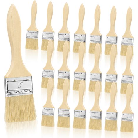 20 Pinceaux Plats, 2 Pouce Peinture Pinceau, Paint Brush avec Manche en Bois, Adapté à la Peinture, au Vernis, à la Teinture, aux Adhésifs etc (1/5)